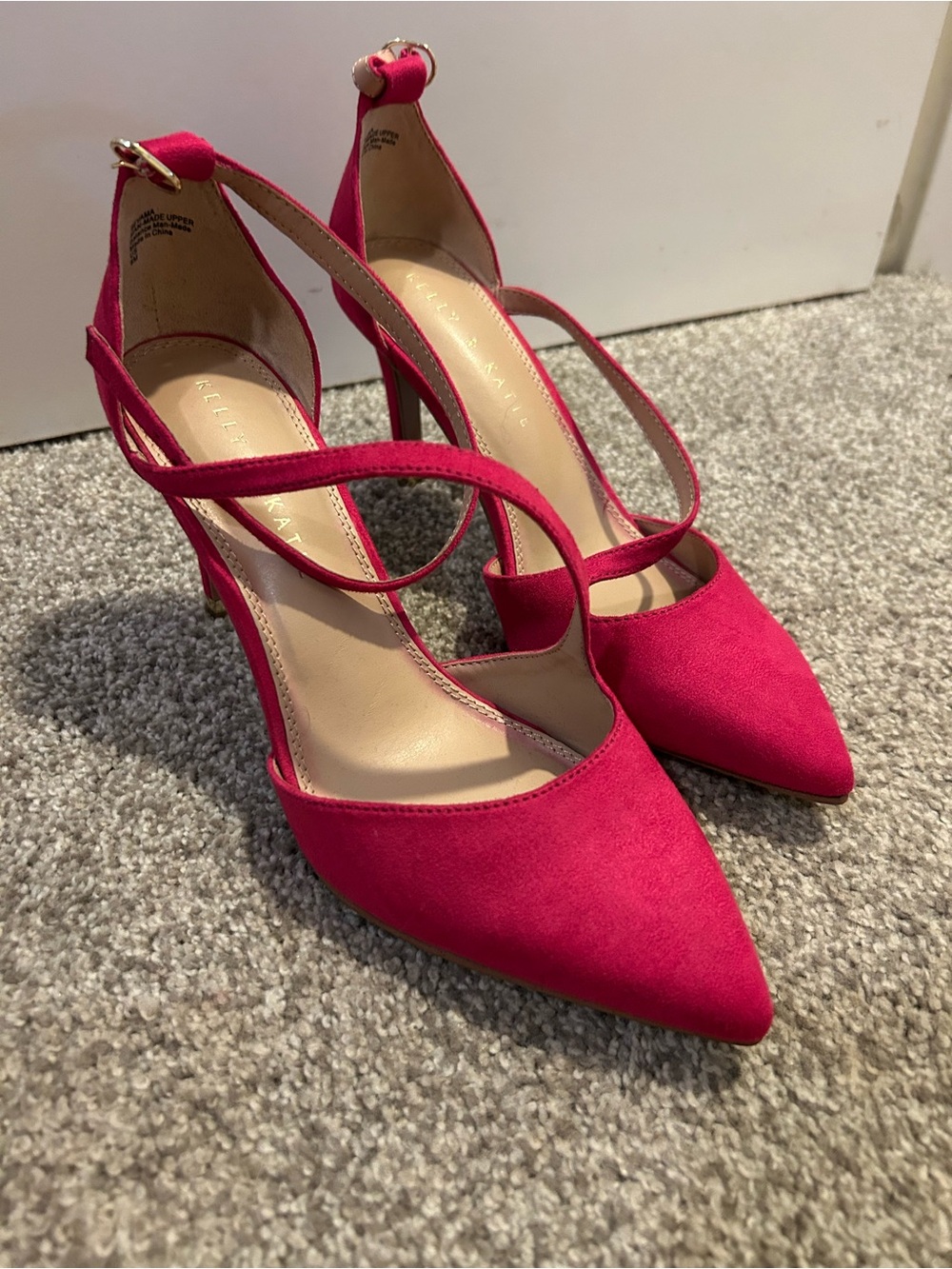 Kelly & Katie Magenta Suede Pointed Toe Ankle Strap Heels